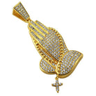 Gold Praying Hands Bling Pendant Dangling Cross Pendant Only HipHopBling