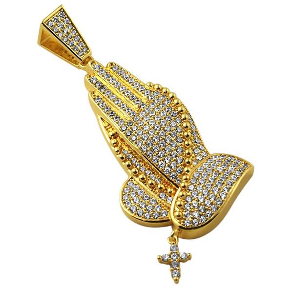 Gold Praying Hands Bling Pendant Dangling Cross Pendant Only HipHopBling