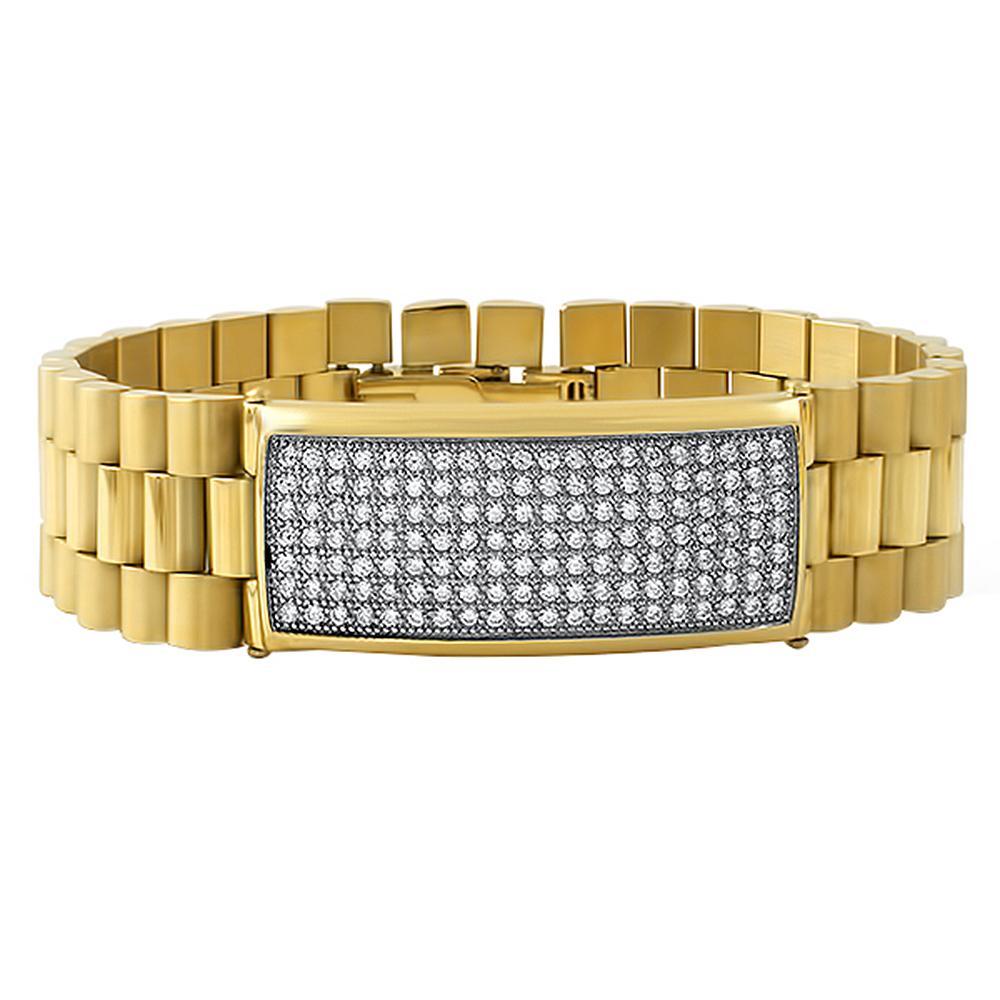 Gold President CZ ID Bling Bling Bracelet HipHopBling
