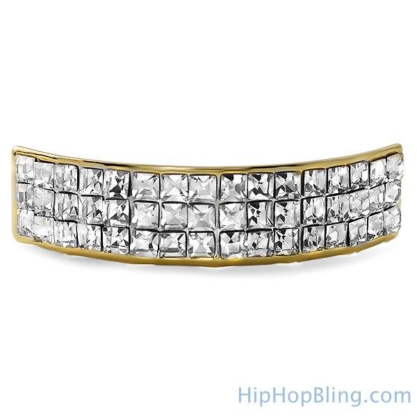 Gold Princess Cut Bling Bling Custom Grillz Top HipHopBling