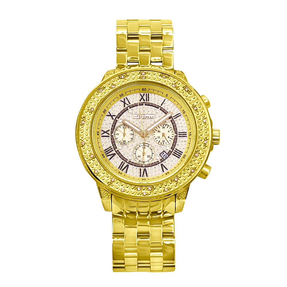 Gold Roman Chrono Dial .25 Carat Diamond Hip Hop Watch JoJino HipHopBling