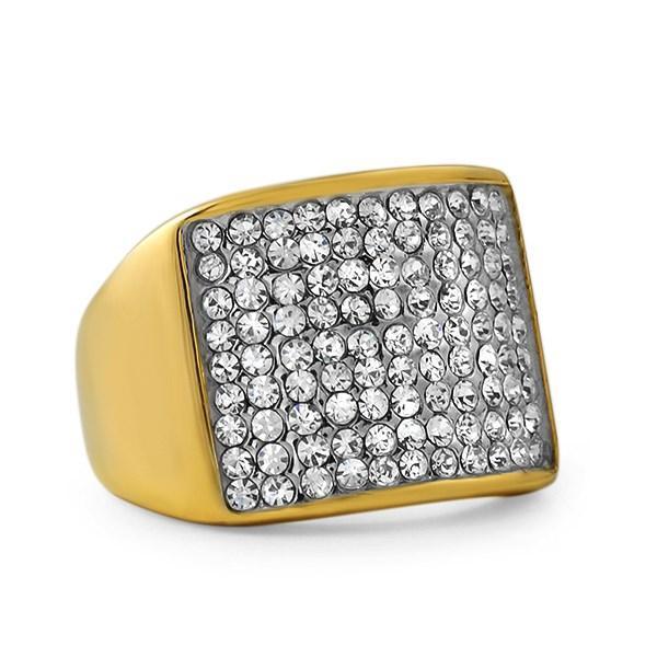 Gold Stainless Steel Classic Bling Bling Ring 7 HipHopBling