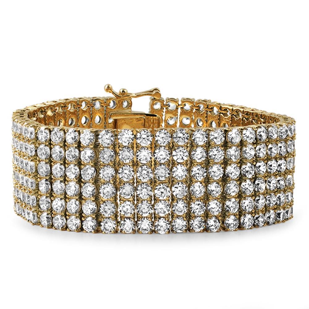 Gold Stainless Steel CZ 6 Row Iced Out Bracelet HipHopBling