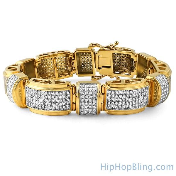 Gold Stainless Steel Domed Bar Bling Bracelet HipHopBling