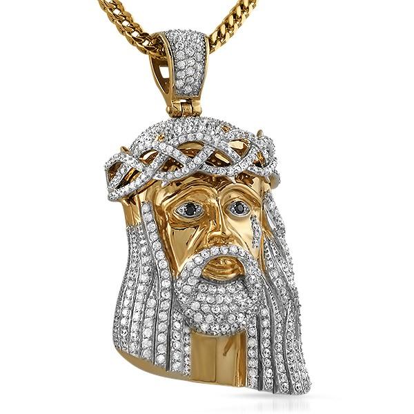 Gold Steel CZ Bling Bling Jesus Piece Large Pendant Only HipHopBling