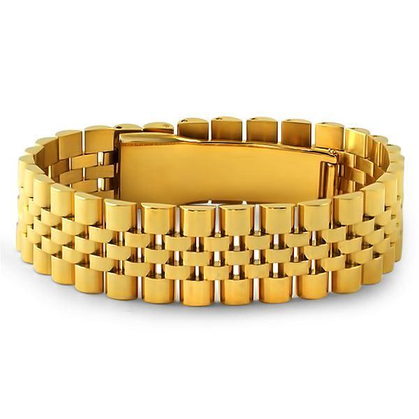 Gold Steel Jubilee Polished Hip Hop Bracelet HipHopBling