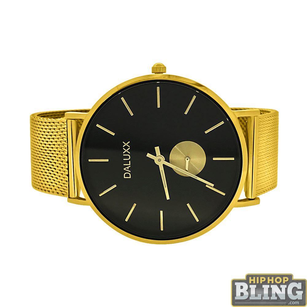 Gold Subdial Mesh Band Watch Black Dial HipHopBling