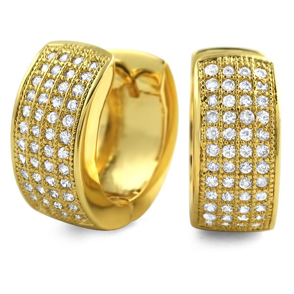 Gold Thick 4 Row Hoops CZ Huggie Earrings HipHopBling