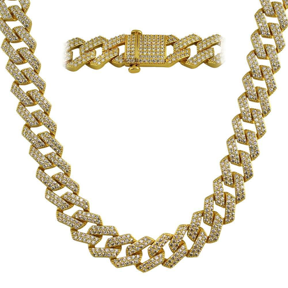 Gold Turkish Cuban 19MM CZ Hip Hop Iced Out Chain Yellow Gold 18" HipHopBling