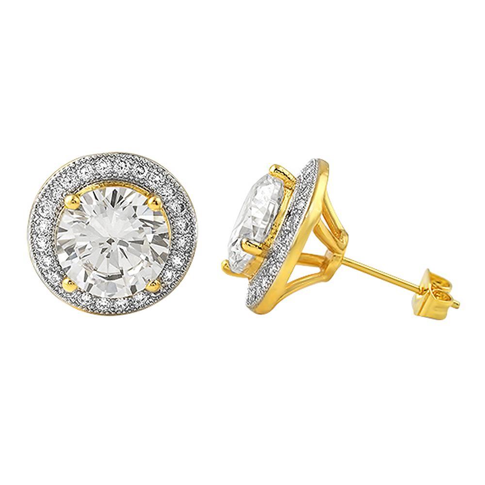 Gold XL Halo Solitaire Bling Bling CZ Earrings HipHopBling