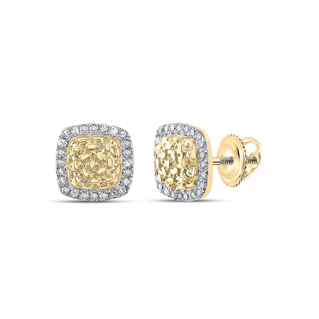Golden Nugget Cushion Diamond Earrings .13cttw 10K Yellow Gold HipHopBling