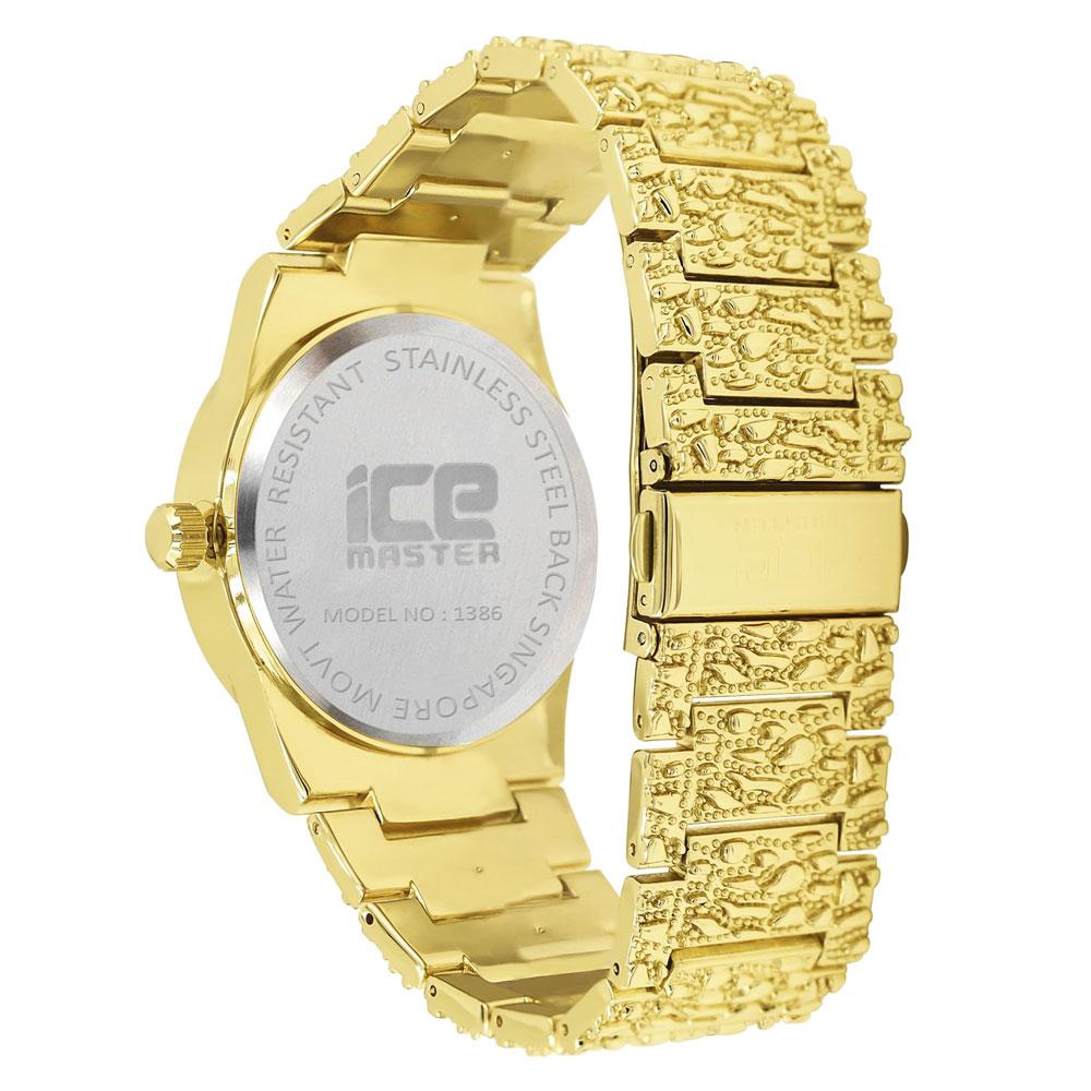 Golden Nugget Iced Out Double Bezel Hip Hop Watch Yellow Gold HipHopBling