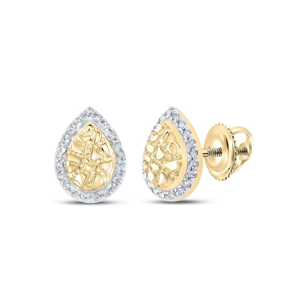 Golden Nugget Pear Diamond Earrings .10cttw 10K Yellow Gold HipHopBling