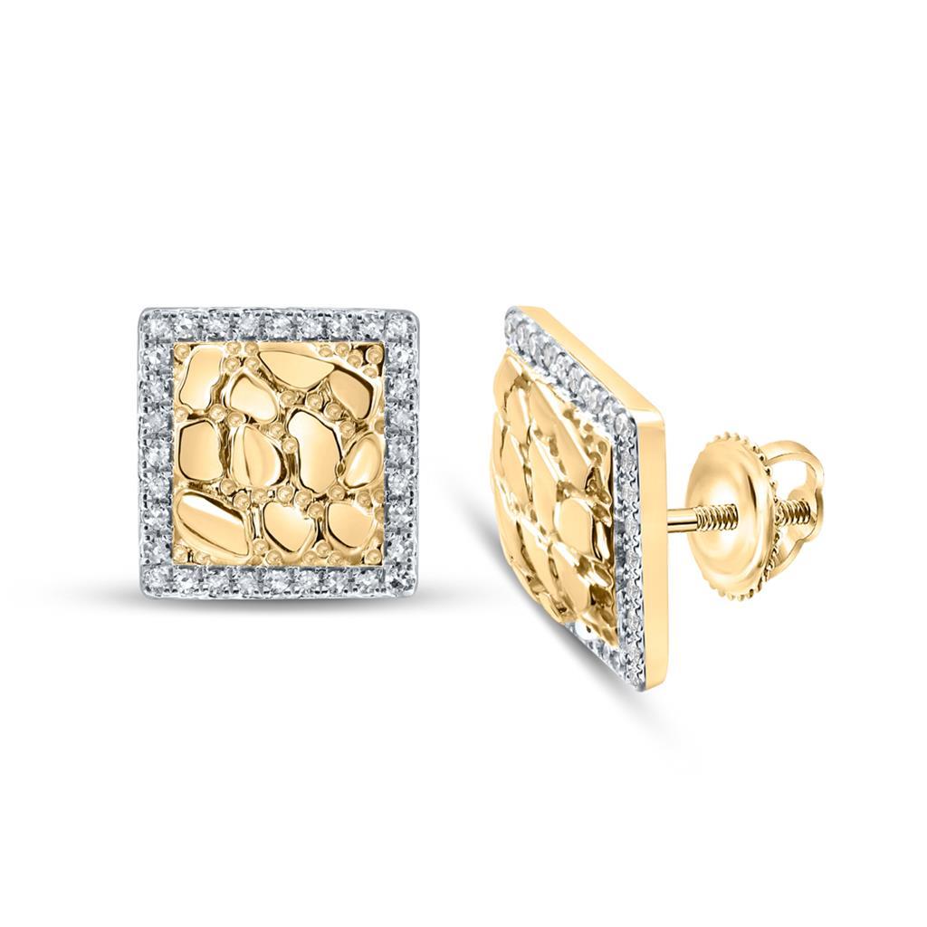 Golden Nugget Square Diamond Earrings .15cttw 10K Yellow Gold HipHopBling