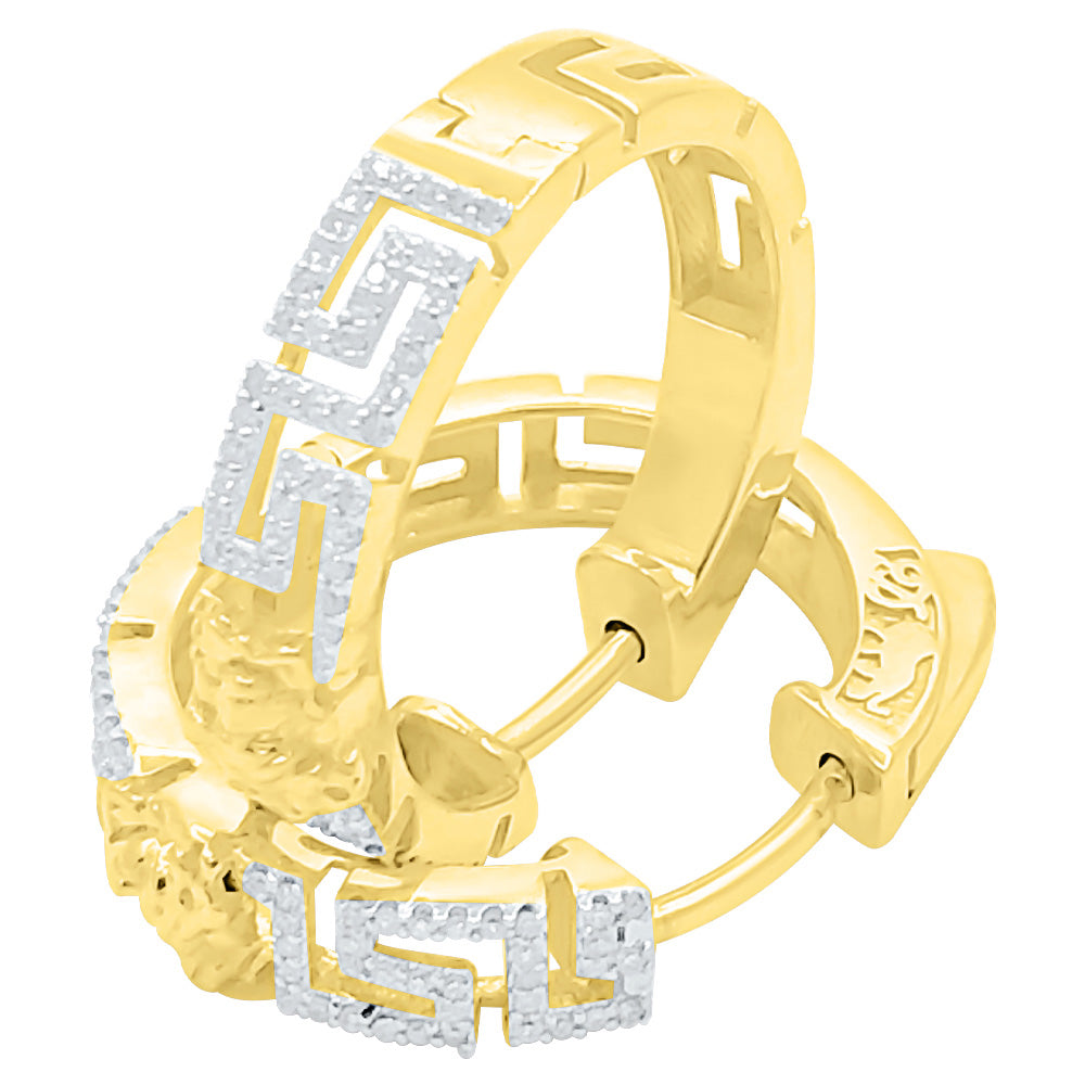 Greek Diamond Hoop Earrings .25cttw 10K Yellow Gold HipHopBling