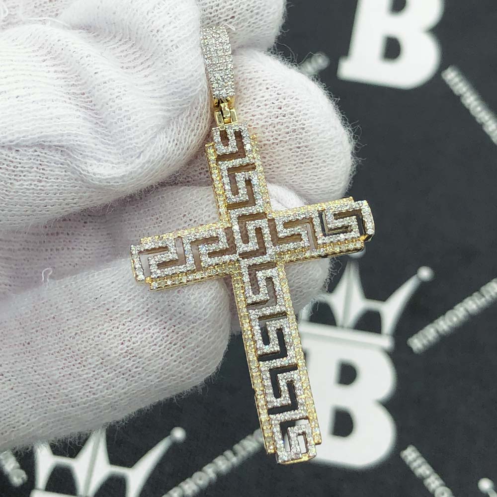 Greek Link Cross Diamond Pendant .70cttw 10K Yellow Gold HipHopBling