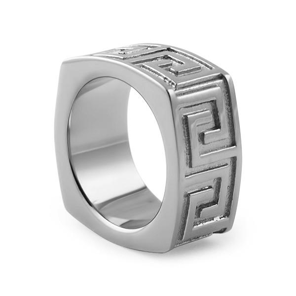 Greek Link Stainless Steel Ring 8 HipHopBling