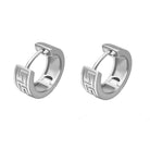 Greek Pattern Huggie Hoop Earrings .925 Silver White Gold HipHopBling
