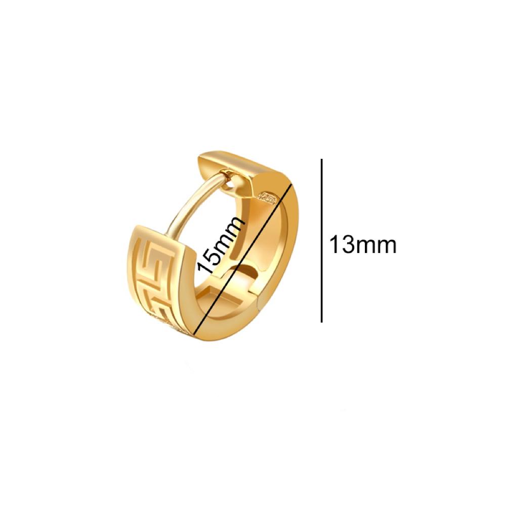 Greek Pattern Huggie Hoop Earrings .925 Silver Yellow Gold HipHopBling