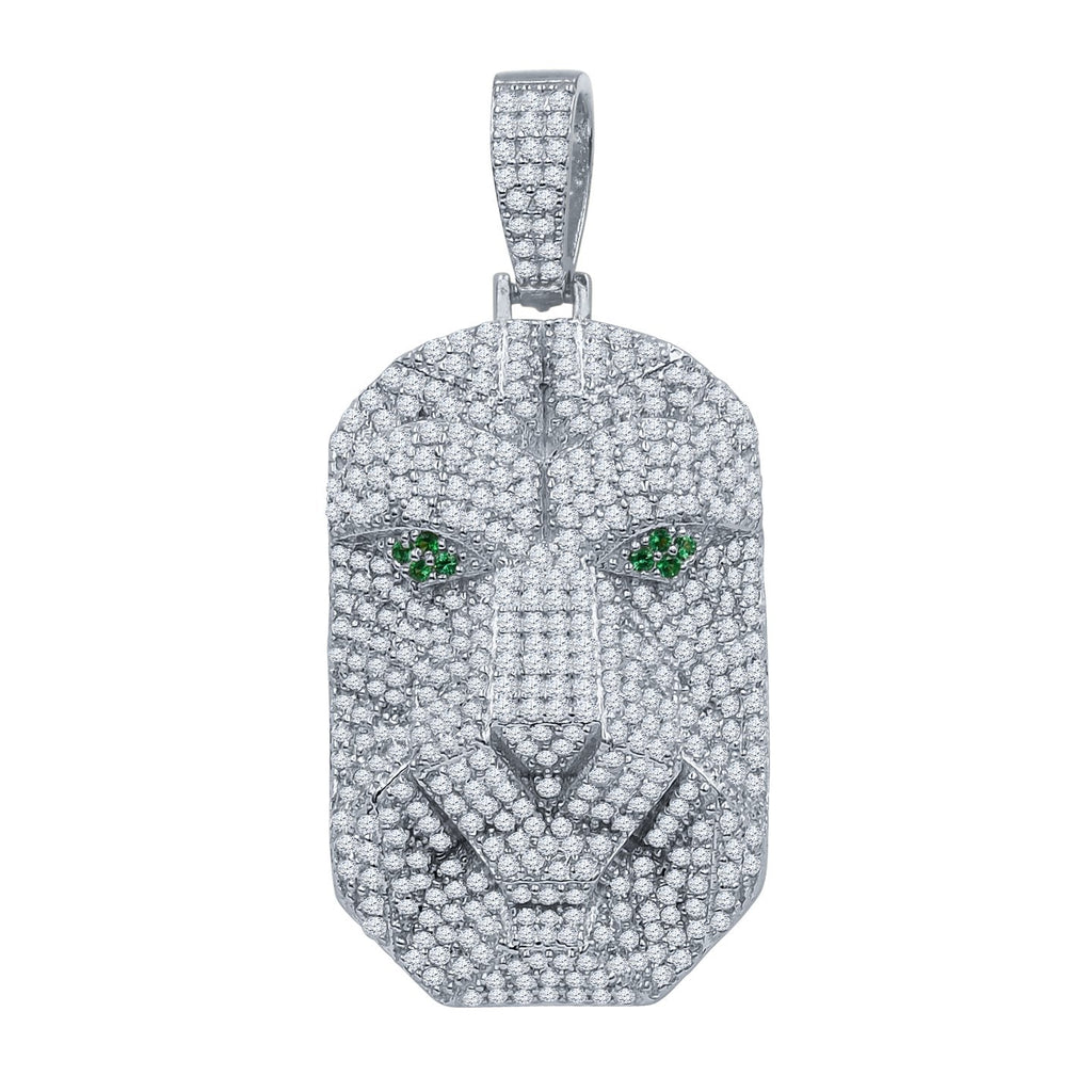 Green Eye Tiger CZ Iced Out Pendant .925 Sterling Silver HipHopBling
