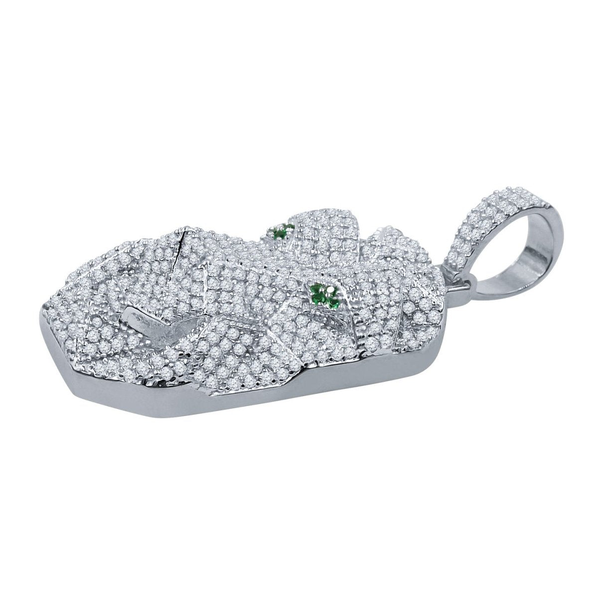 Green Eye Tiger CZ Iced Out Pendant .925 Sterling Silver White Gold HipHopBling