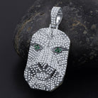 Green Eye Tiger CZ Iced Out Pendant .925 Sterling Silver White Gold HipHopBling
