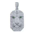 Green Eye Tiger CZ Iced Out Pendant .925 Sterling Silver White Gold HipHopBling