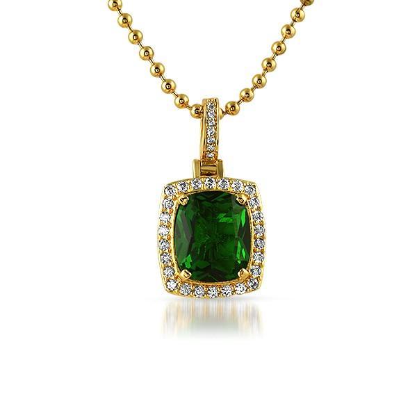 Green Gem Iced Out Pendant .925 Sterling Silver HipHopBling
