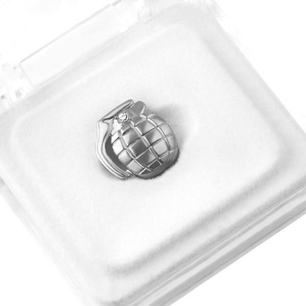 Grenade Single Tooth Grillz Rhodium HipHopBling