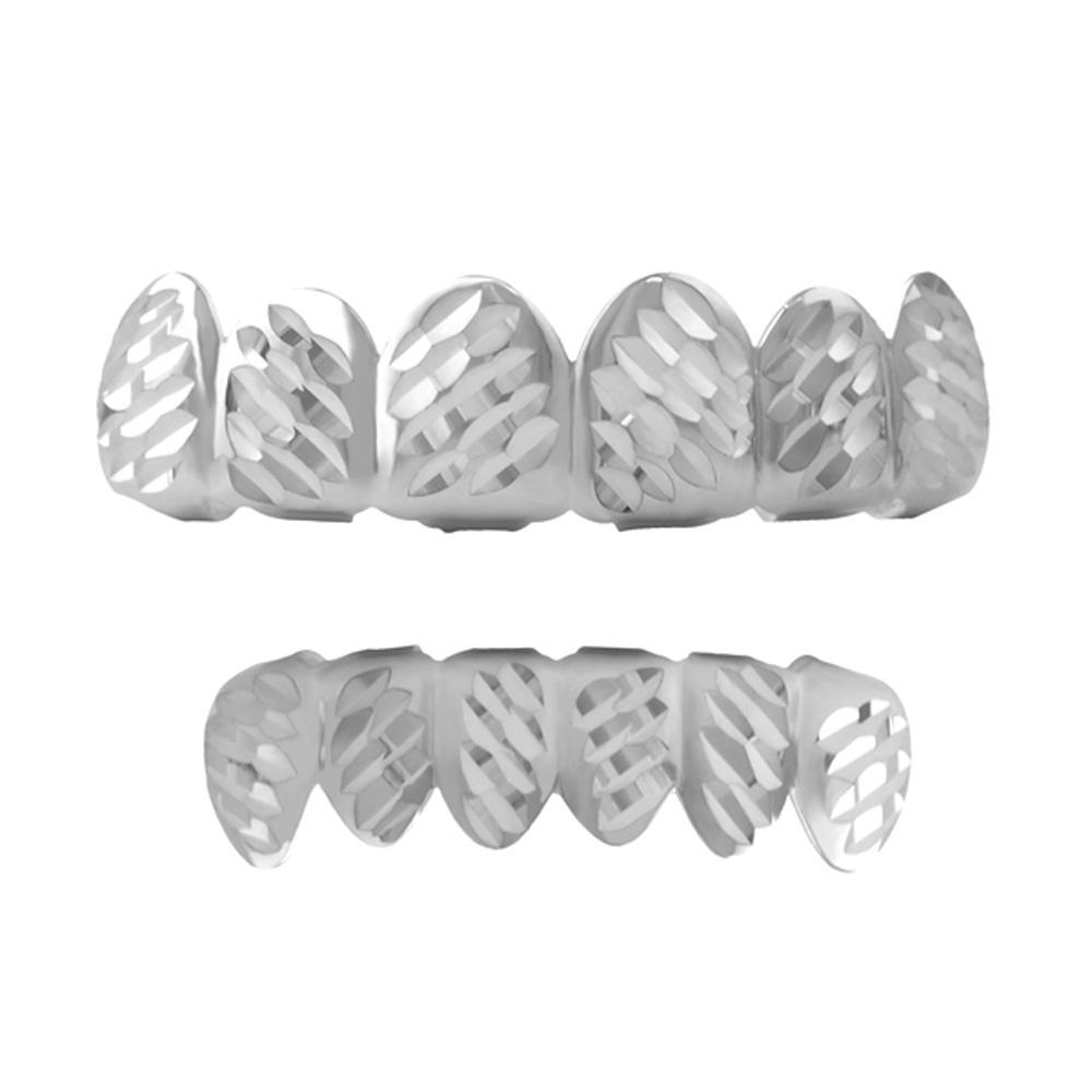 Grillz Diagonal Diamond Cut Rhodium Set HipHopBling