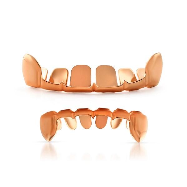 Grillz Set Rose Gold Outline Teeth HipHopBling