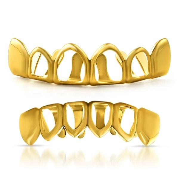 Grillz Set with 4 Open Gold Teeth HipHopBling