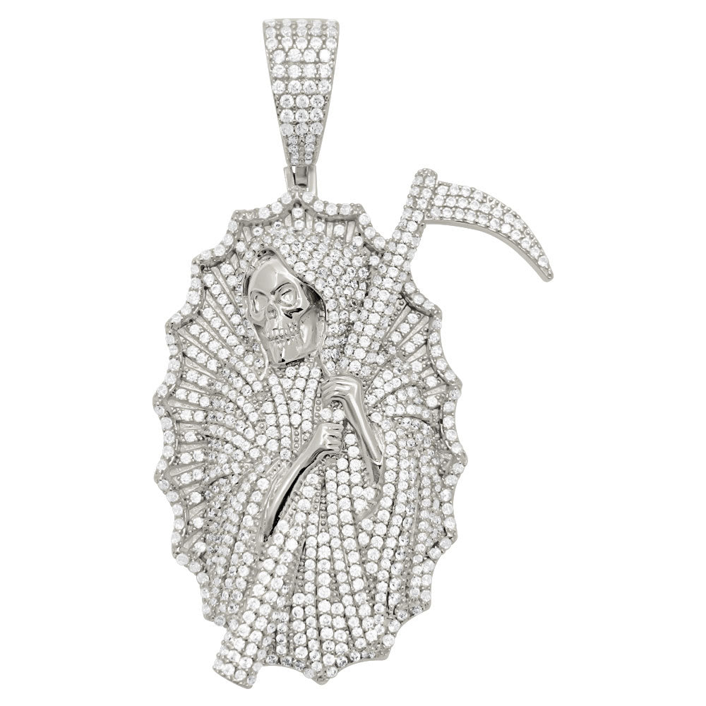 Grim Reaper VVS CZ Hip Hop Iced Out Pendant White Gold HipHopBling