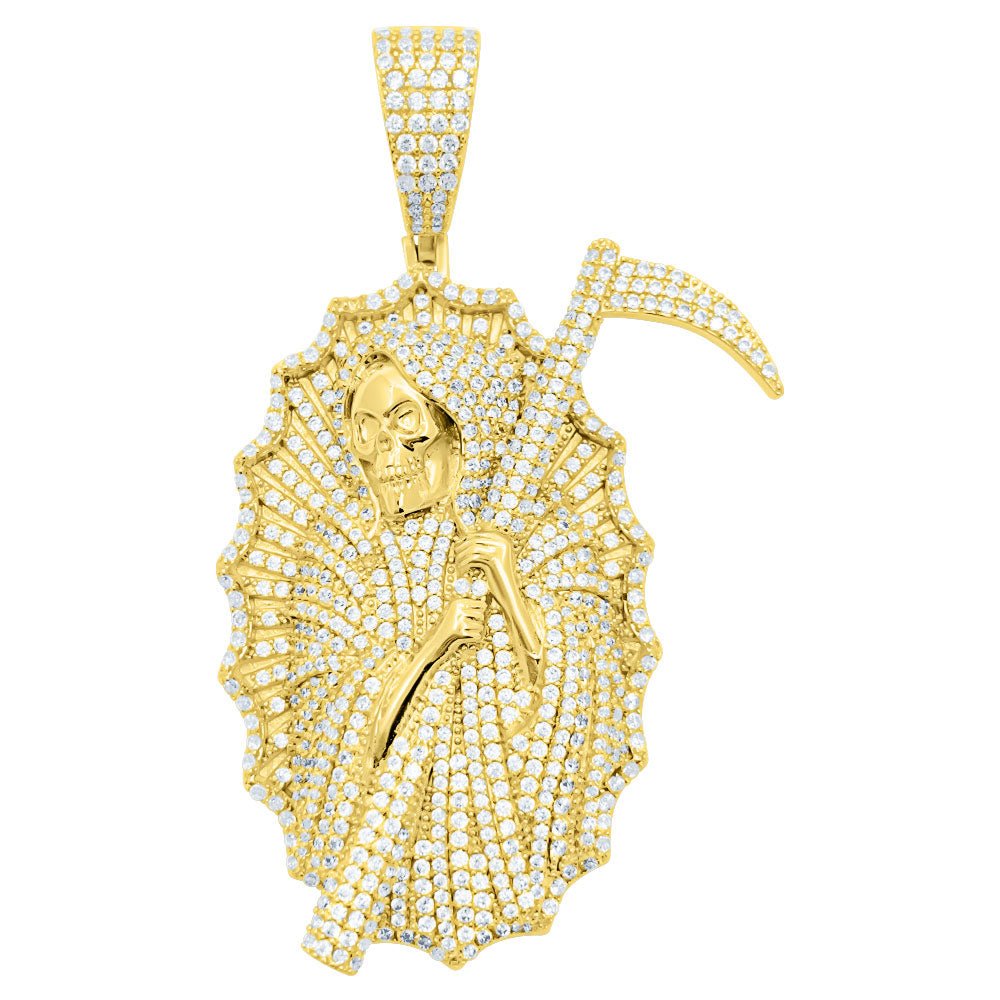 Grim Reaper VVS CZ Hip Hop Iced Out Pendant Yellow Gold HipHopBling