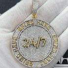 Grind Hard 24/7 CZ Hip Hop Bling Iced Out Pendant Yellow Gold HipHopBling