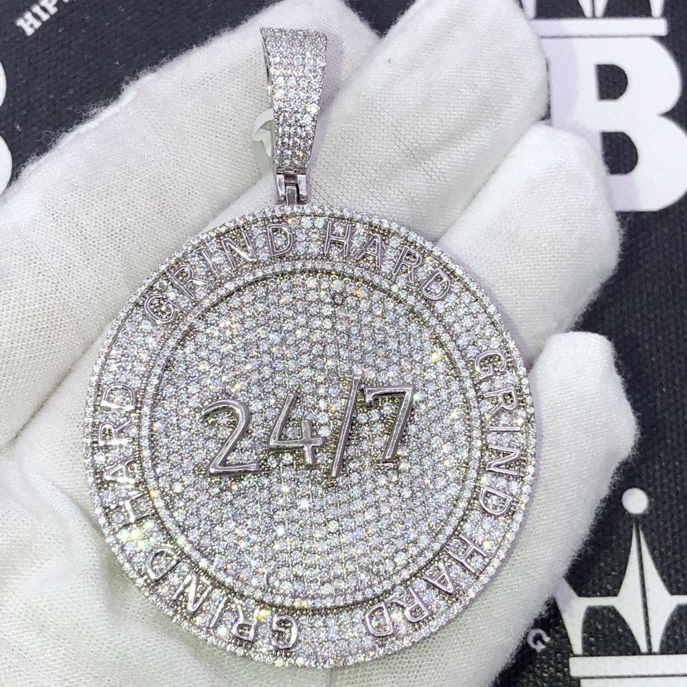 Grind Hard 24/7 CZ Hip Hop Bling Iced Out Pendant Yellow Gold HipHopBling