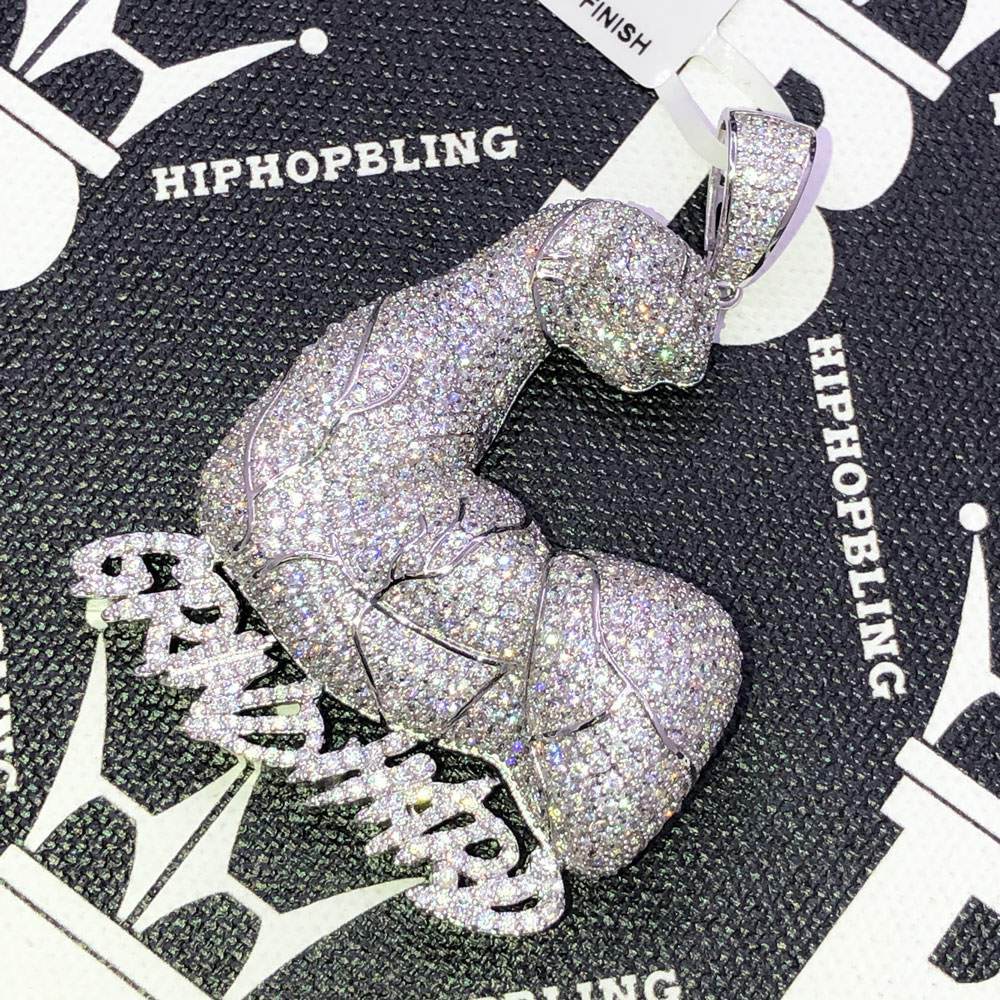 Grind Hard Muscles CZ Hip Hop Bling Bling Pendant Yellow Gold HipHopBling