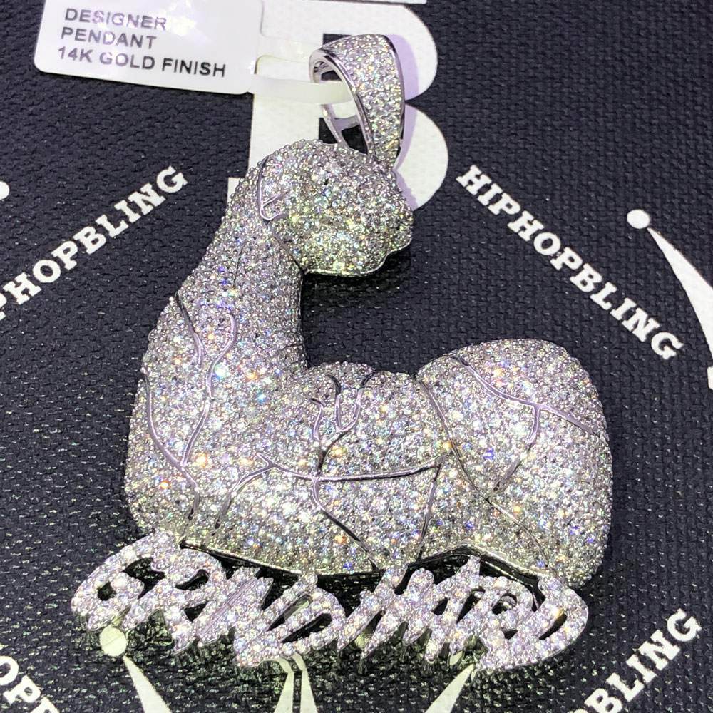 Grind Hard Muscles CZ Hip Hop Bling Bling Pendant Yellow Gold HipHopBling