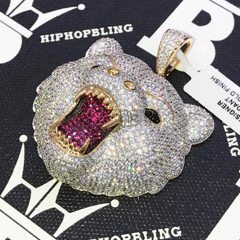 Grizzly Bear CZ Hip Hop Bling Bling Pendant Yellow Gold HipHopBling