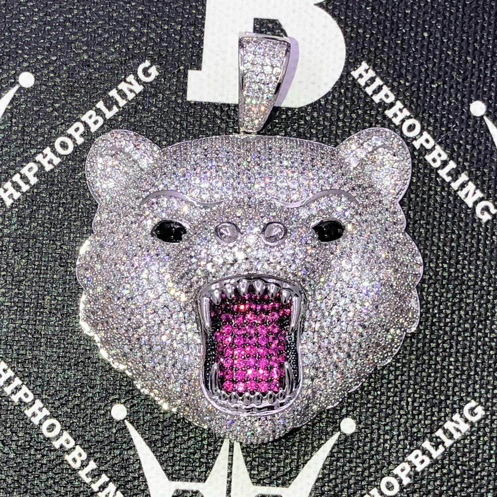 Grizzly Bear CZ Hip Hop Bling Bling Pendant Yellow Gold HipHopBling