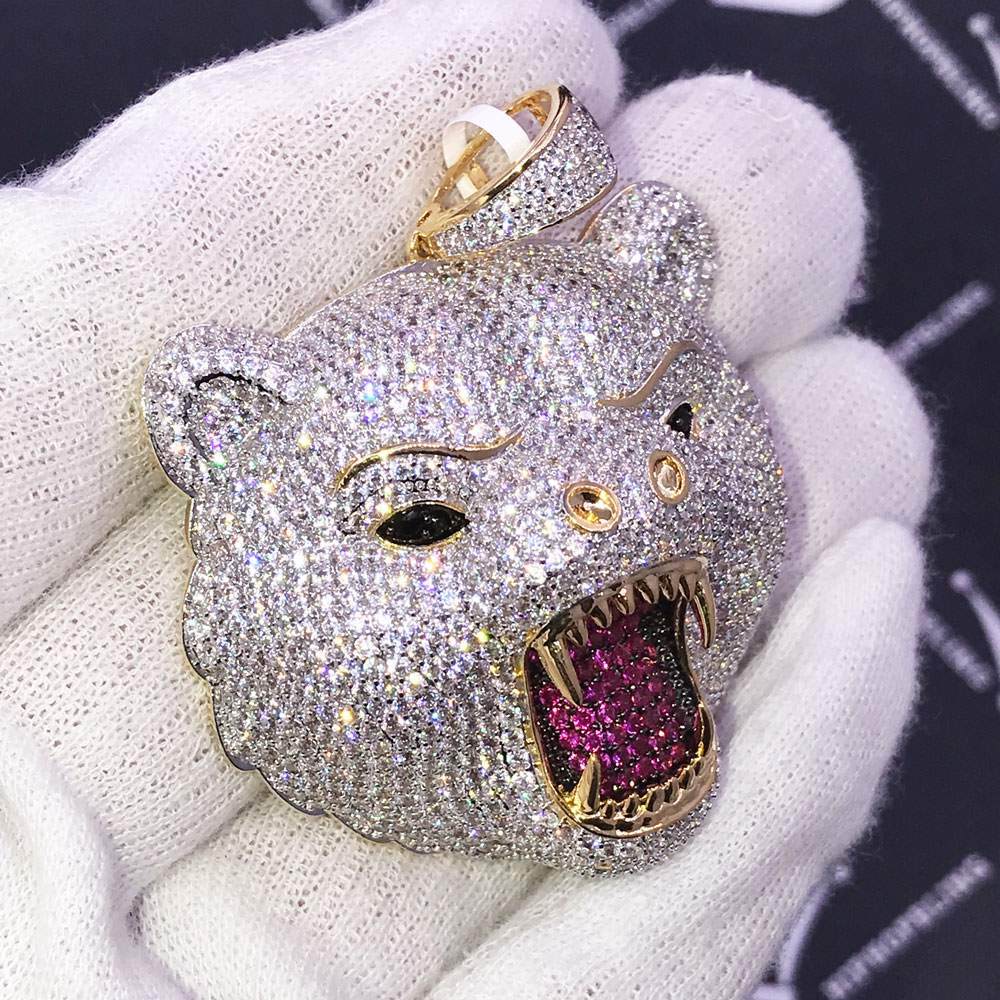 Grizzly Bear CZ Hip Hop Bling Bling Pendant Yellow Gold HipHopBling