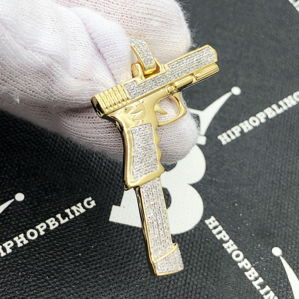 Gun Extended Mag Diamond Pendant .60cttw 10K Yellow Gold HipHopBling