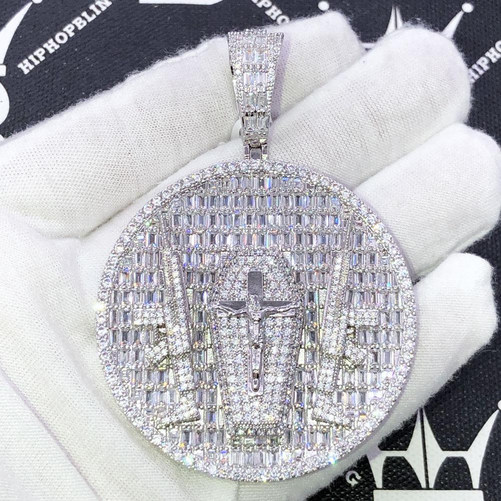 Guns & God Jesus Baguette CZ Iced Out Pendant Yellow Gold HipHopBling