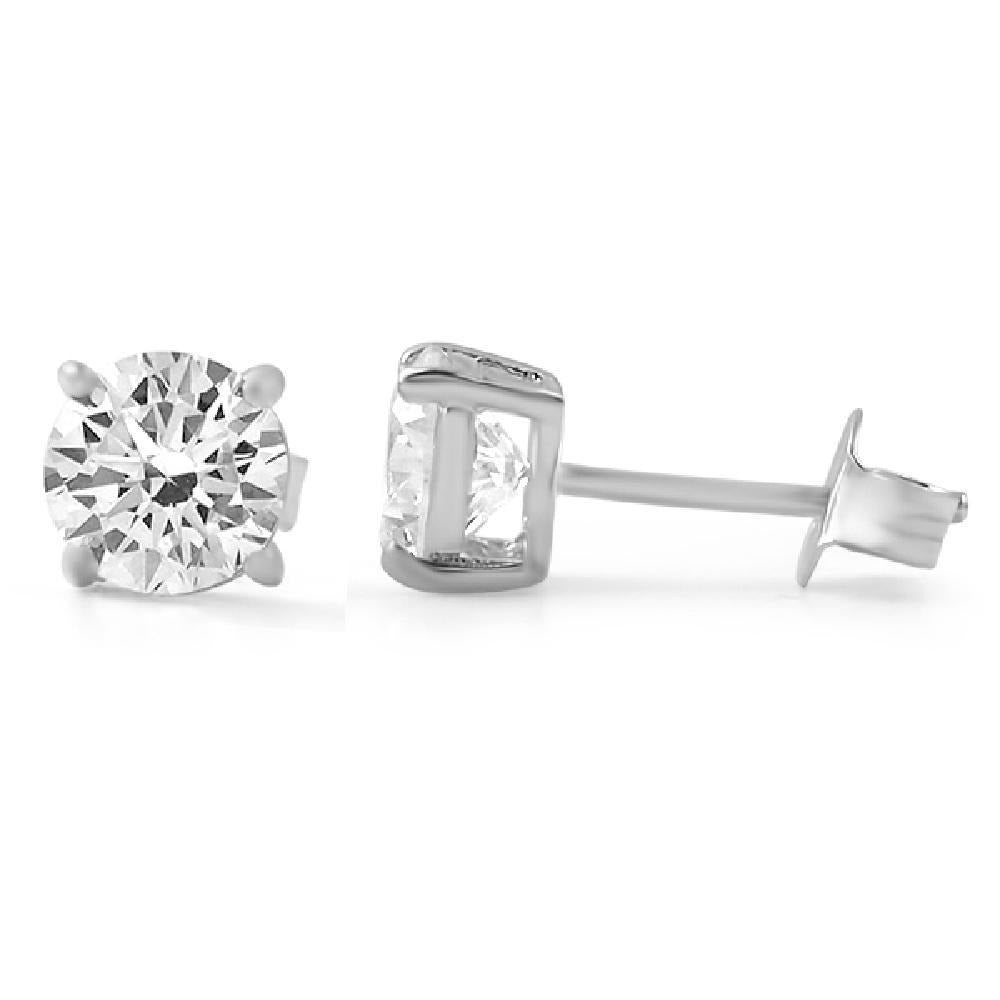 H&A Round Cut CZ Stud Earrings .925 Silver 4MM HipHopBling