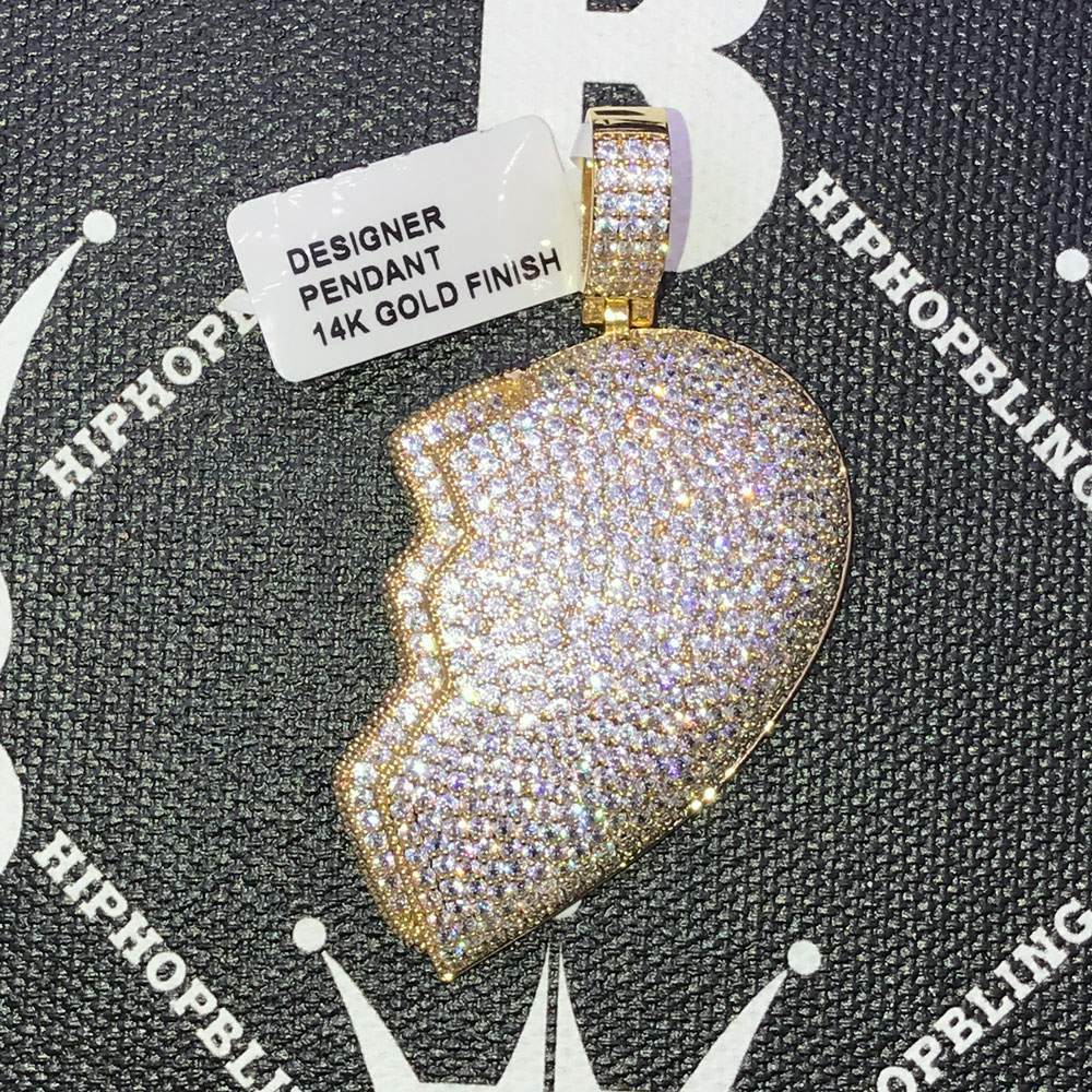 Half Broken Heart CZ Hip Hop Bling Bling Pendant Yellow Gold HipHopBling