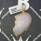 Half Broken Heart CZ Hip Hop Bling Bling Pendant Yellow Gold HipHopBling
