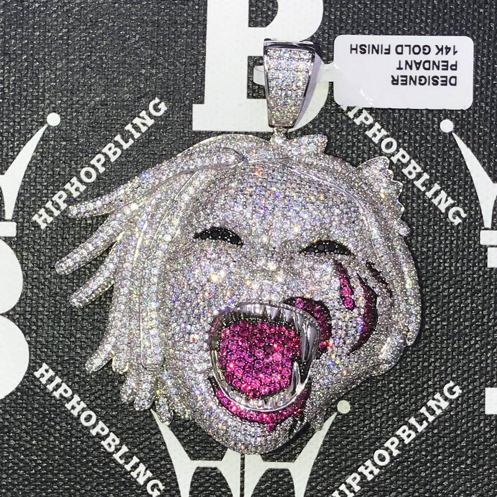 Half Man Half Beast CZ Hip Hop Bling Bling Pendant White Gold HipHopBling