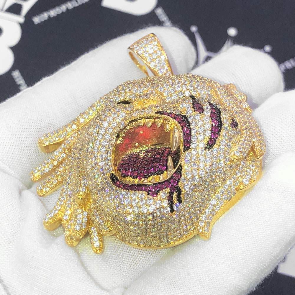 Half Man Half Beast CZ Hip Hop Bling Bling Pendant White Gold HipHopBling