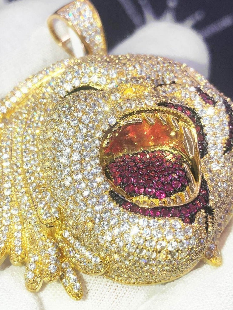 Half Man Half Beast CZ Hip Hop Bling Bling Pendant White Gold HipHopBling