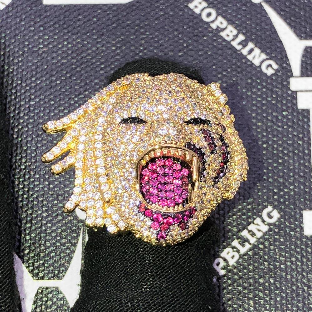 Half Man Half Beast Iced Out Hip Hop Ring Yellow Gold 7 HipHopBling